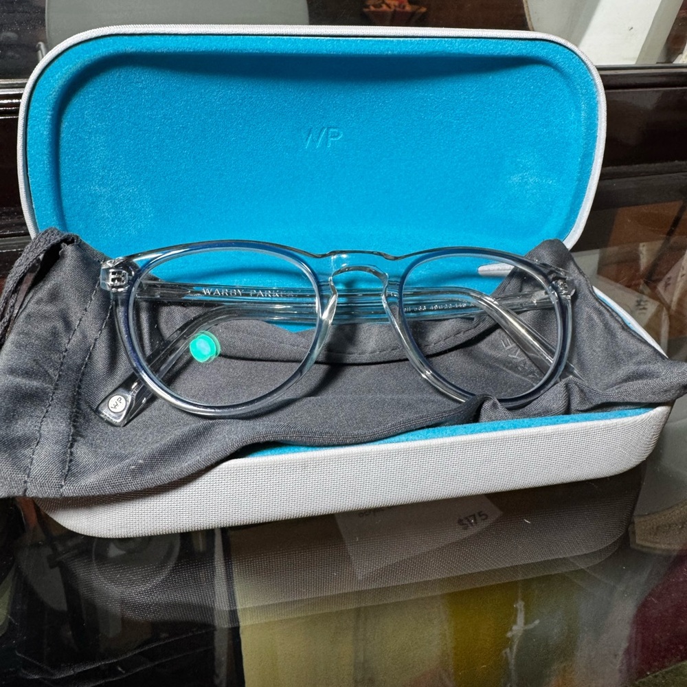 Warby Parker Downing clear frames with Blue accent